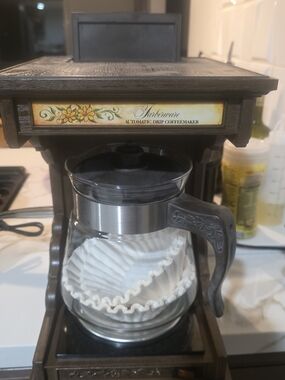 1970s Farberware #265 Automatic Drip Coffee Maker Rustic Country Faux Wood Grain